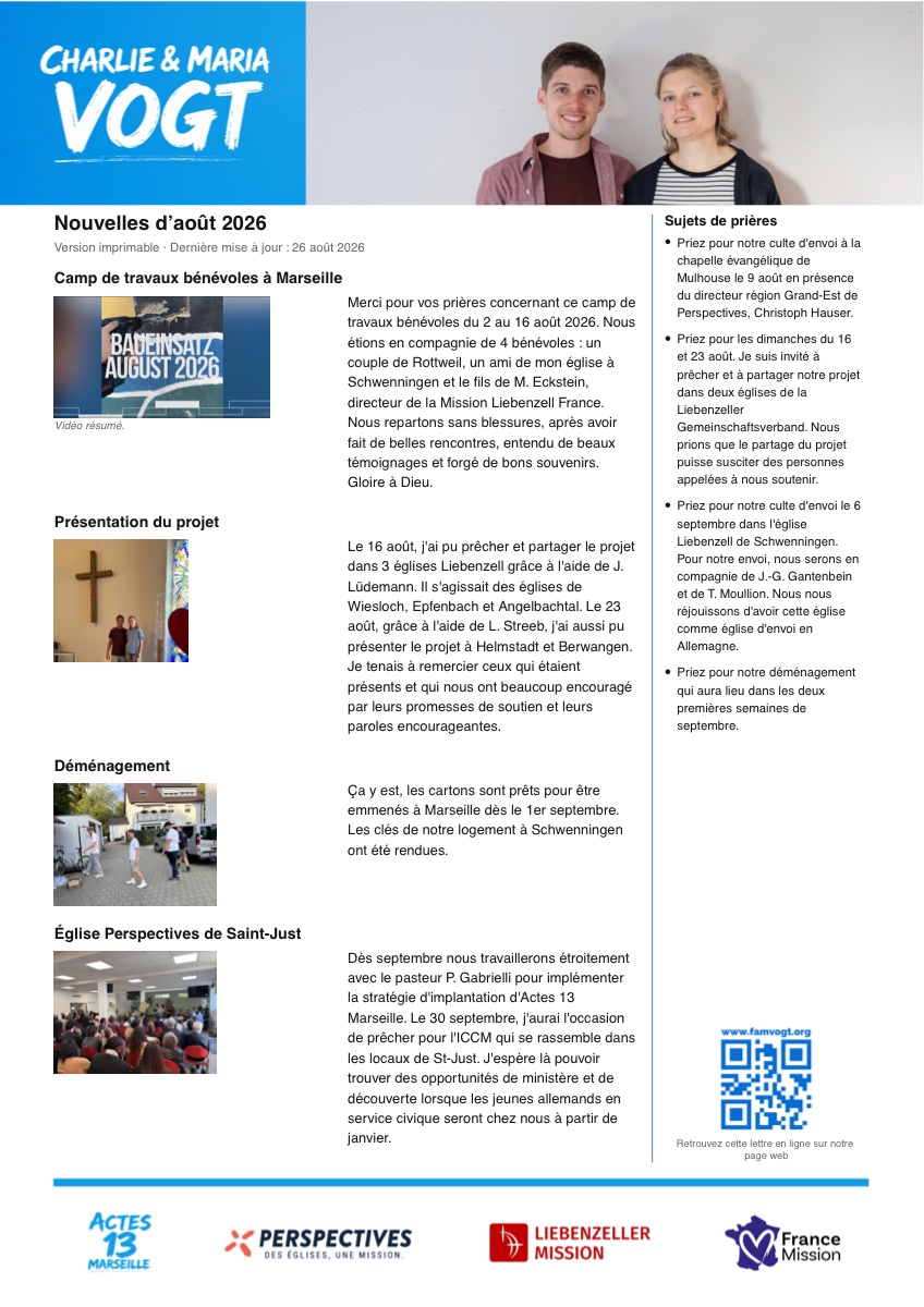 Aperçu — Lettre de nouvelles – Août 2026